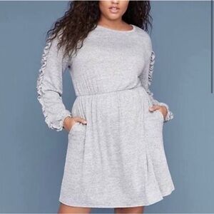 Lane Bryant Grey Ruffled Sleeves Knit Sweater Dress Plus Size 22/24